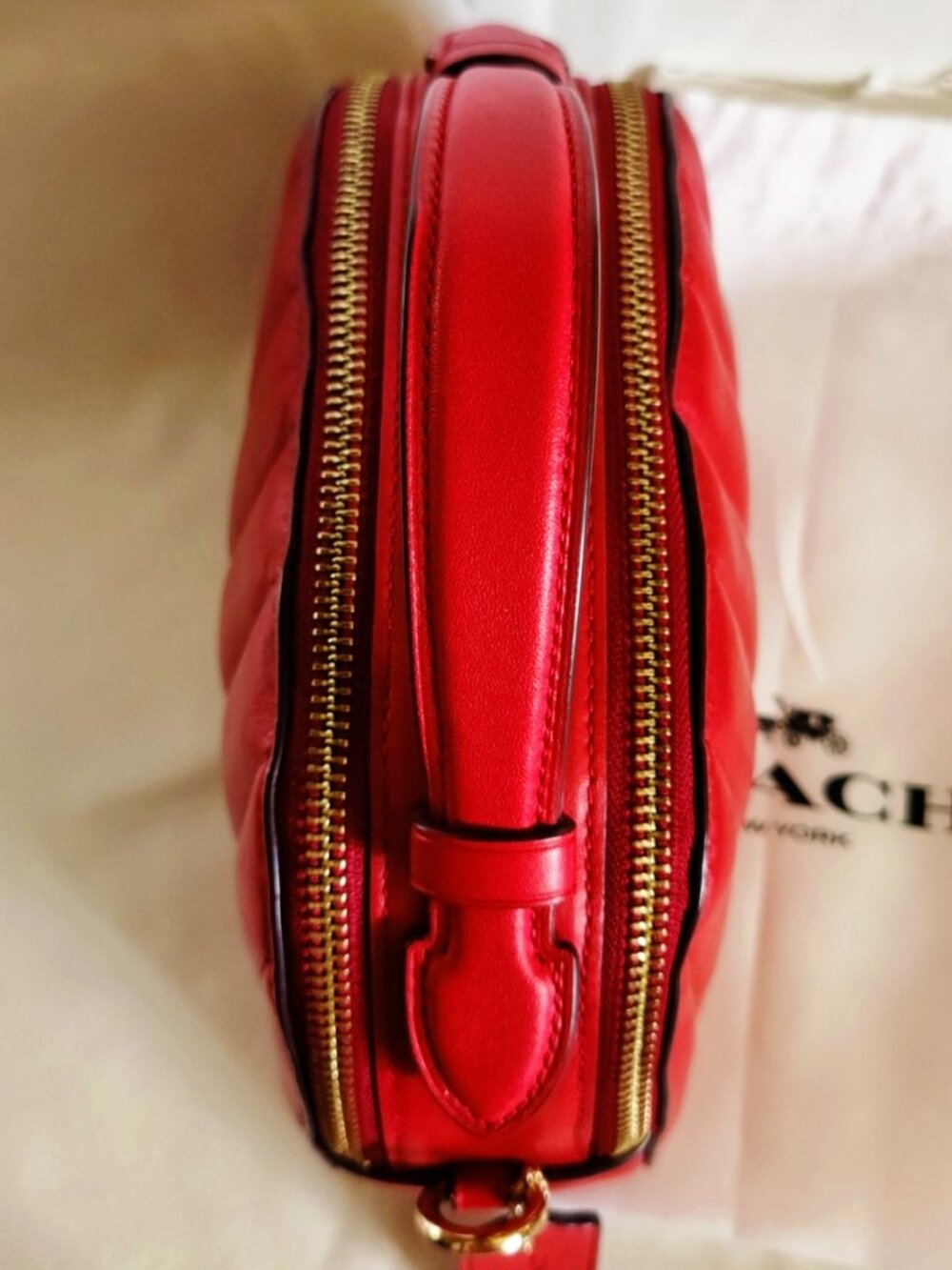 Coach Serena Mini Satchel with Linear Quilted Nappa Leather in Electric Red, EUC - Picture 4 of 12